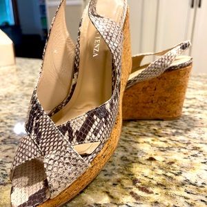 Snake skin cork wedge peep toe
